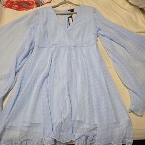 Boohoo Sky Blue Sheer Polka Dot Dress